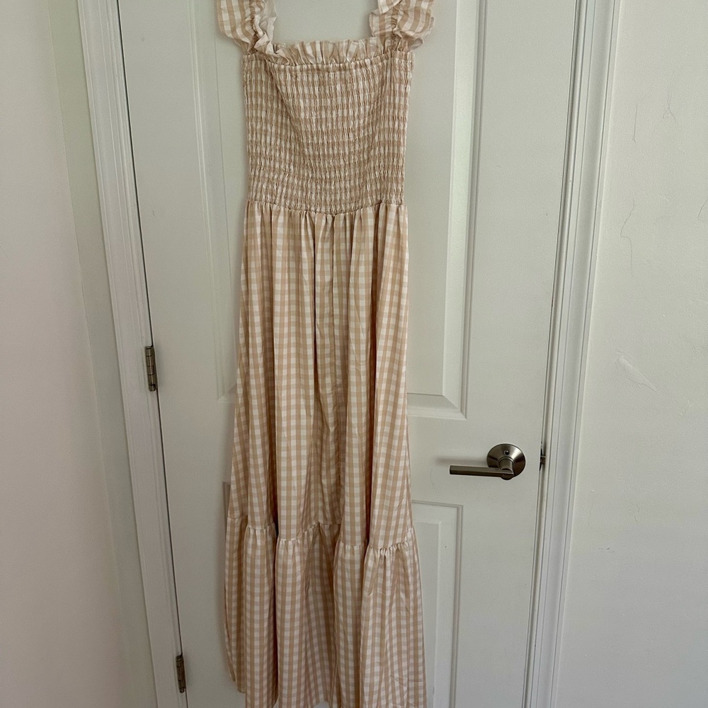Gingham Maxi Dress in Cream and White